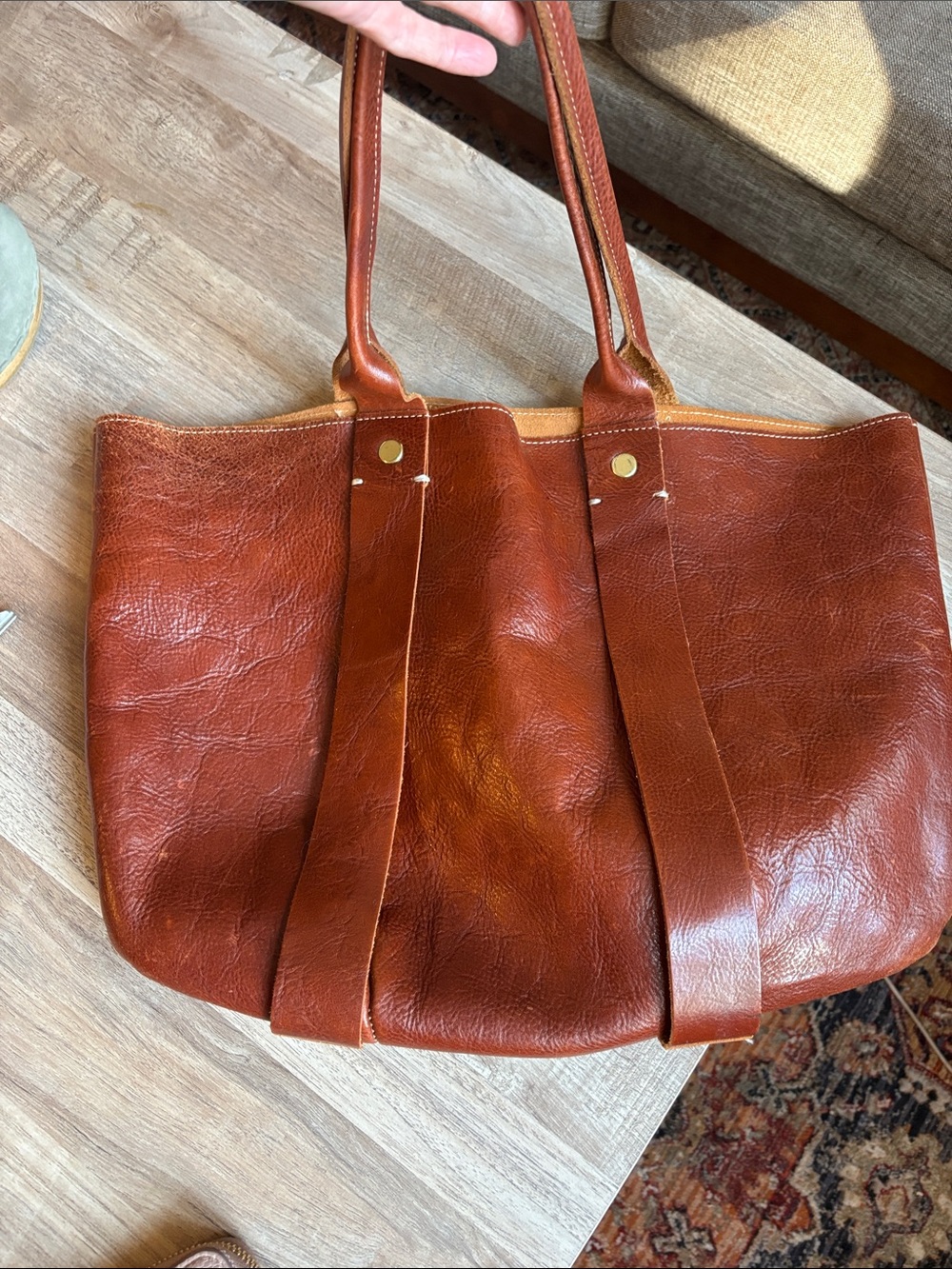 Clare V. La Tropezienne Classic Brown Leather Tote Bag - OG Miel Tanner Leather - Picture 6 of 6